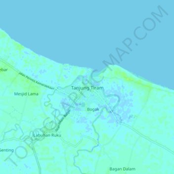 Mapa topográfico Tanjung Tiram, altitud, relieve