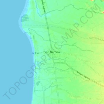 Mapa topográfico San Narciso, altitud, relieve
