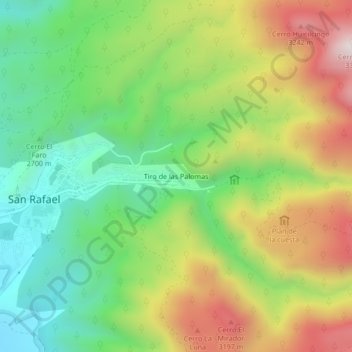 Mapa topográfico Tiro de las Palomas, altitud, relieve