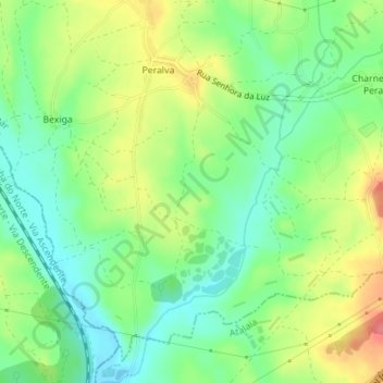 Mapa topográfico Vale de Almoinhas, altitud, relieve