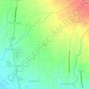 Mapa topográfico Dao, altitud, relieve