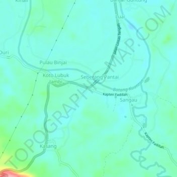 Mapa topográfico Banjar Padang, altitud, relieve