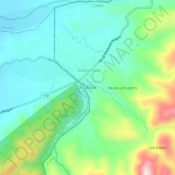 Mapa topográfico Dos Bocas, altitud, relieve