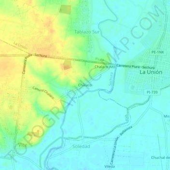 Mapa topográfico Chalaco, altitud, relieve