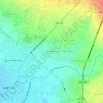 Mapa topográfico Ex-presidentes, altitud, relieve