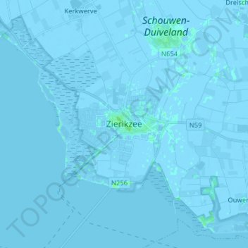Mapa topográfico Zierikzee, altitud, relieve