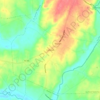 Mapa topográfico Cashtown, altitud, relieve
