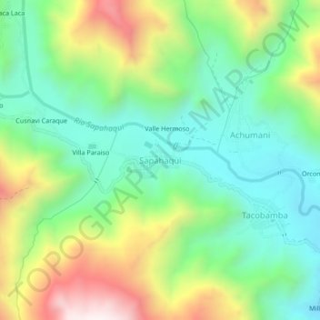 Mapa topográfico Sapahaqui, altitud, relieve