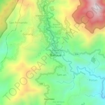Mapa topográfico Pan-ngat, altitud, relieve
