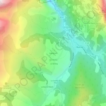Mapa topográfico Villard Joli, altitud, relieve