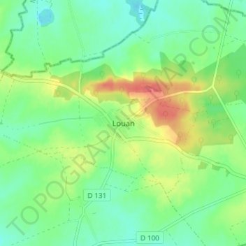 Mapa topográfico Louan, altitud, relieve
