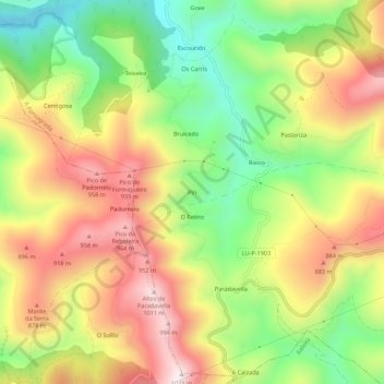 Mapa topográfico Pin, altitud, relieve
