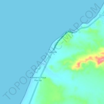 Mapa topográfico Huacura, altitud, relieve