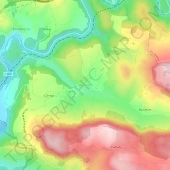 Mapa topográfico Auxillac, altitud, relieve