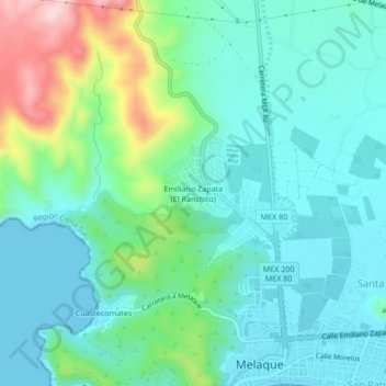 Mapa topográfico Emiliano Zapata (El Ranchito), altitud, relieve