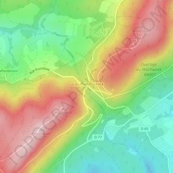 Mapa topográfico Col du Pfaffenschlick, altitud, relieve