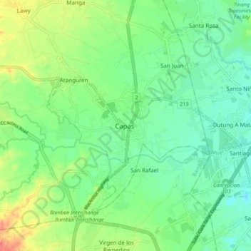 Mapa topográfico Capas, altitud, relieve