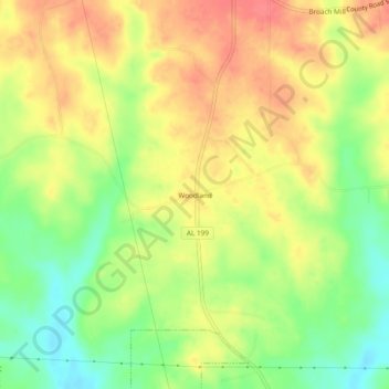Mapa topográfico Woodland, altitud, relieve
