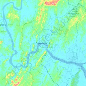 Mapa topográfico Samarinda, altitud, relieve