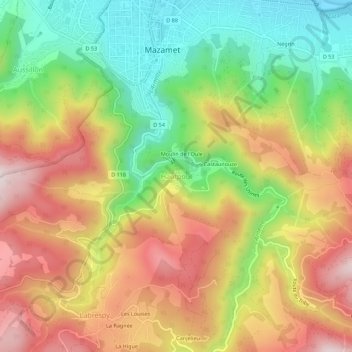 Mapa topográfico Hautpoul, altitud, relieve