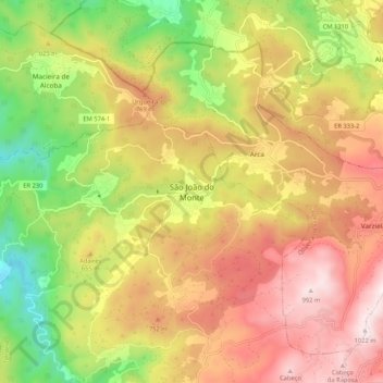 Mapa topográfico São João do Monte, altitud, relieve