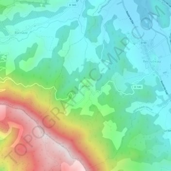 Mapa topográfico Jansac, altitud, relieve