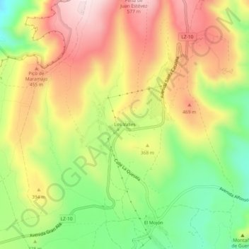 Mapa topográfico Los Valles, altitud, relieve