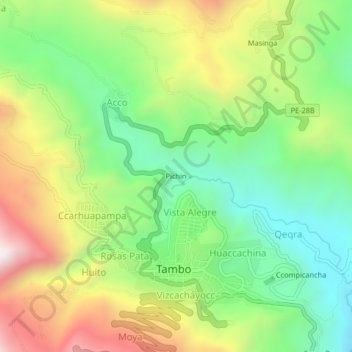 Mapa topográfico Pichin, altitud, relieve