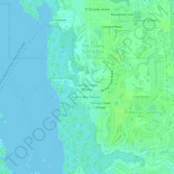 Mapa topográfico Spring Creek Estates, altitud, relieve