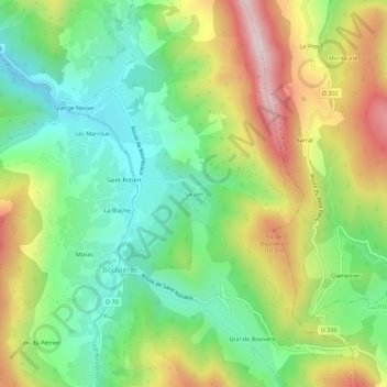 Mapa topográfico Sauzet, altitud, relieve