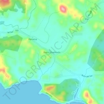 Mapa topográfico Barco Quebrado, altitud, relieve