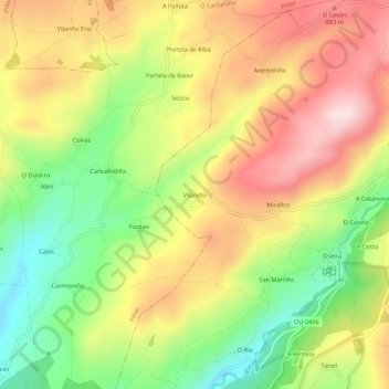Mapa topográfico Vilarello, altitud, relieve