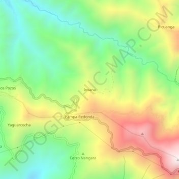 Mapa topográfico Insana, altitud, relieve