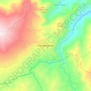 Mapa topográfico Campamento, altitud, relieve