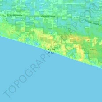 Mapa topográfico Santa Rosa Beach, altitud, relieve