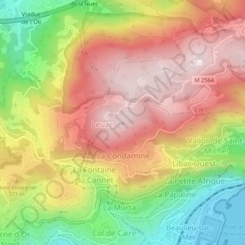 Mapa topográfico Mont Leuze, altitud, relieve