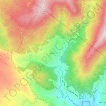 Mapa topográfico Teixeira, altitud, relieve