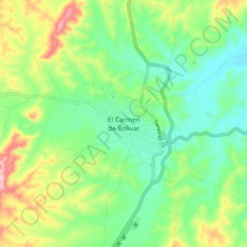 Mapa topográfico El Carmen de Bolívar, altitud, relieve