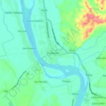 Mapa topográfico Tumauini, altitud, relieve