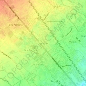 Mapa topográfico Sindalan, altitud, relieve