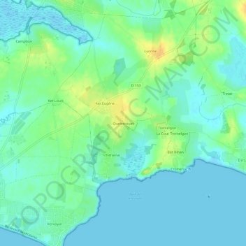 Mapa topográfico Quelescouet, altitud, relieve