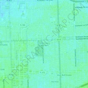 Mapa topográfico Silver Court Trailer Park, altitud, relieve