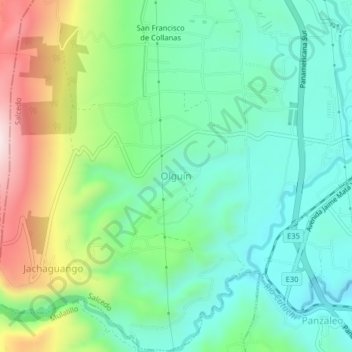 Mapa topográfico Olguín, altitud, relieve