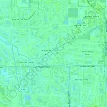 Mapa topográfico Palm River, altitud, relieve