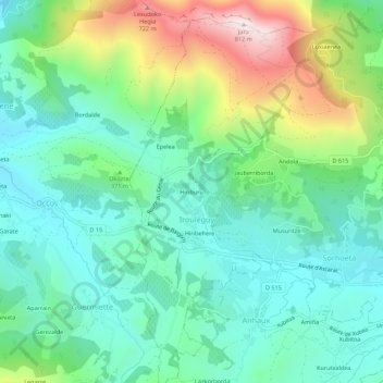 Mapa topográfico Hiriburu, altitud, relieve