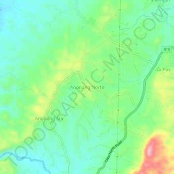Mapa topográfico Anonang Norte, altitud, relieve