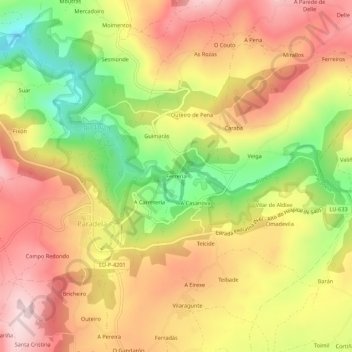 Mapa topográfico Ferrería, altitud, relieve