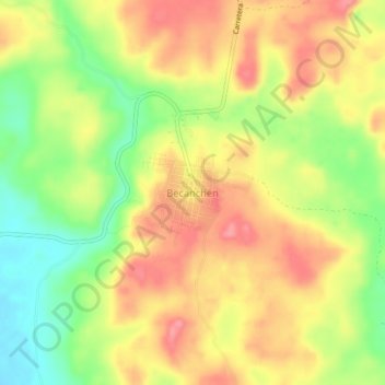 Mapa topográfico Becanchén, altitud, relieve