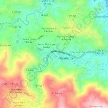 Mapa topográfico Sector Isaac Morales, altitud, relieve