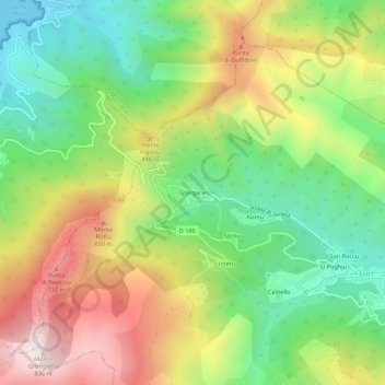 Mapa topográfico Spergane, altitud, relieve